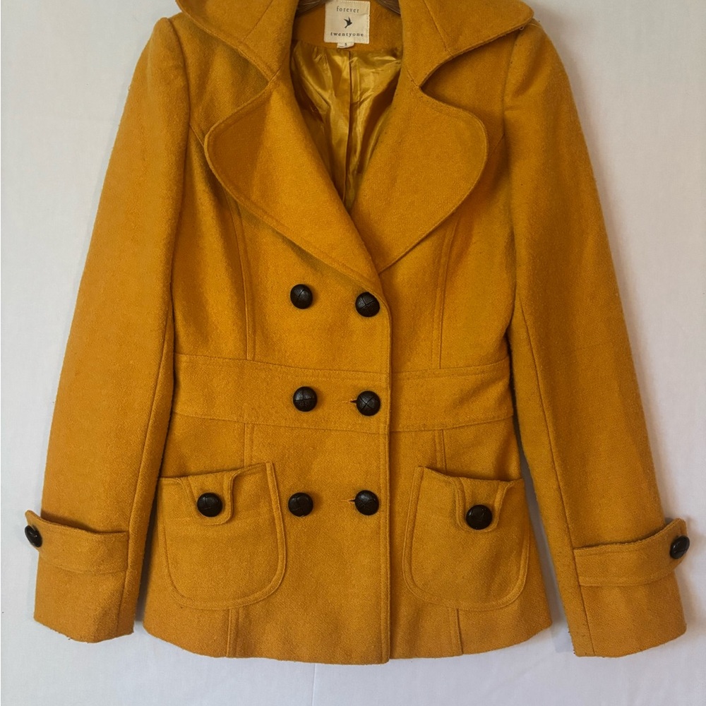 Forever 21 Mustard Double-Breasted Pea Coat
